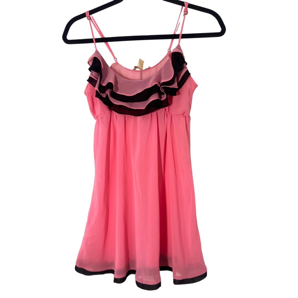 Flora Nikrooz Fairy Slip Dress Pink Chiffon Ruffle Babydoll Chemise Nightgown L